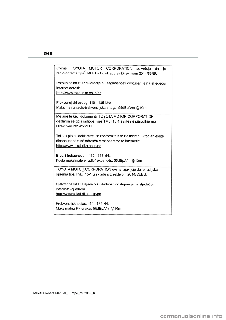 TOYOTA MIRAI 2020  Manuel du propriétaire (in French) 546
MIRAI Owners Manual_Europe_M62036_fr 