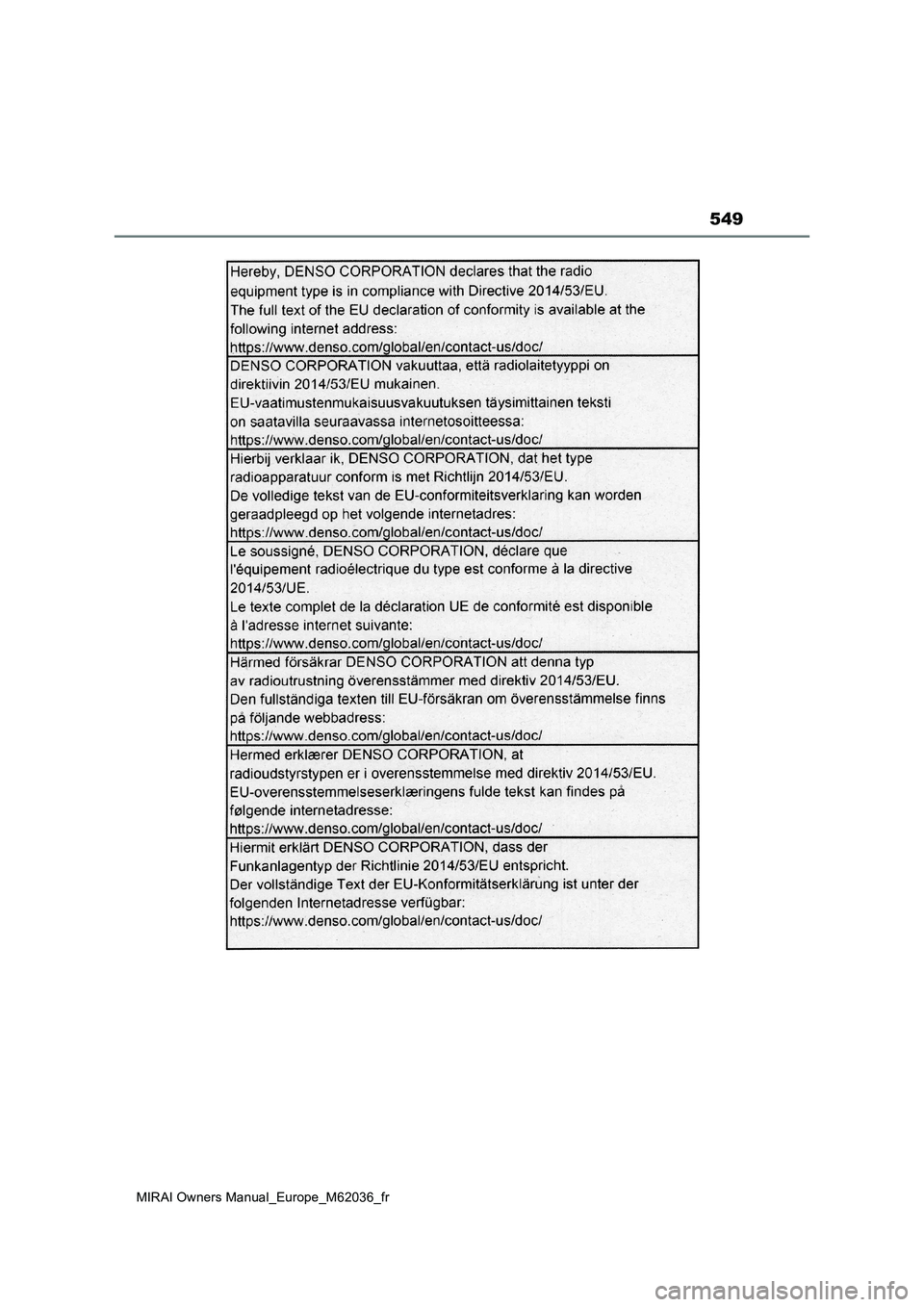 TOYOTA MIRAI 2020  Manuel du propriétaire (in French) 549
MIRAI Owners Manual_Europe_M62036_fr 