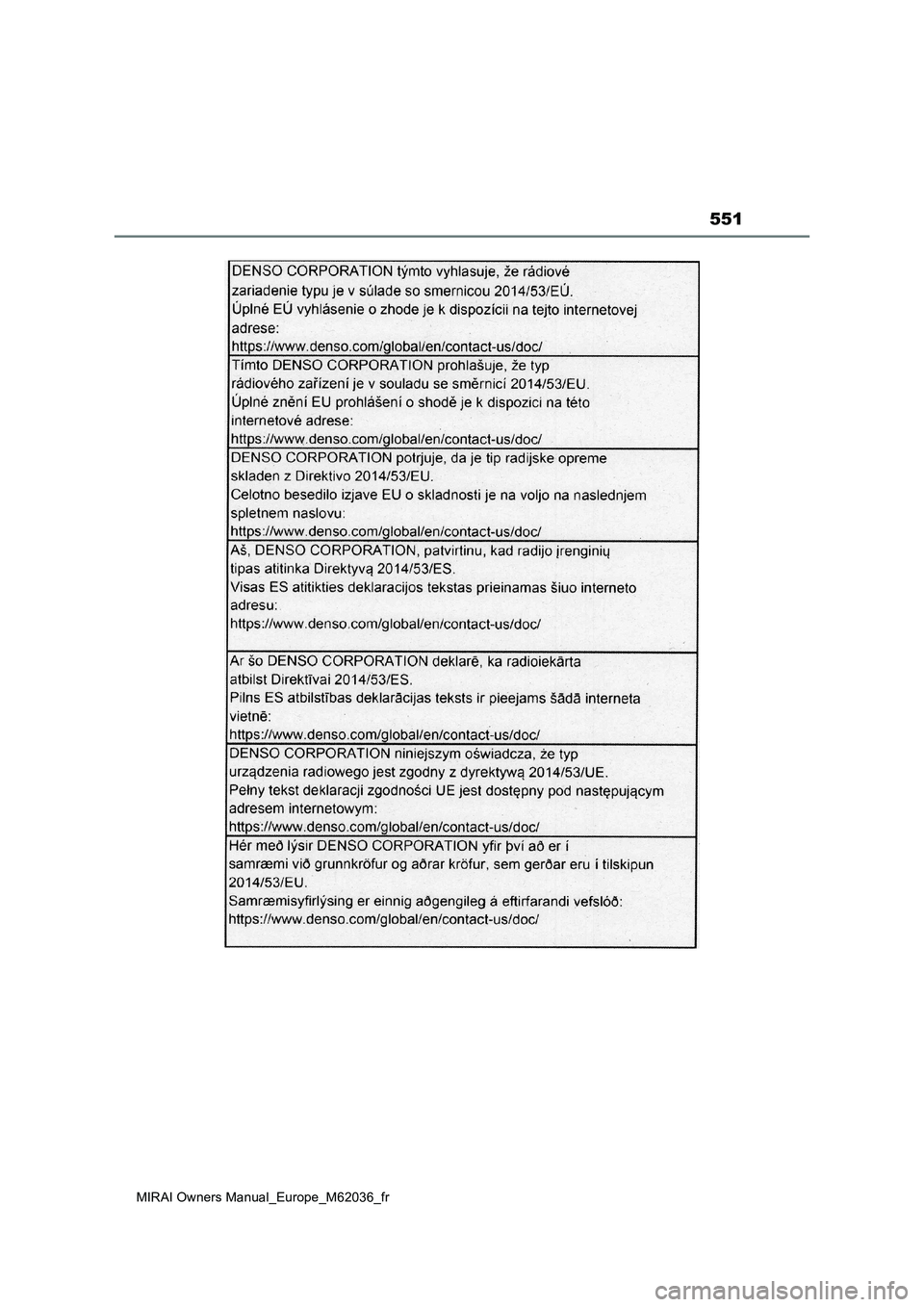 TOYOTA MIRAI 2020  Manuel du propriétaire (in French) 551
MIRAI Owners Manual_Europe_M62036_fr 