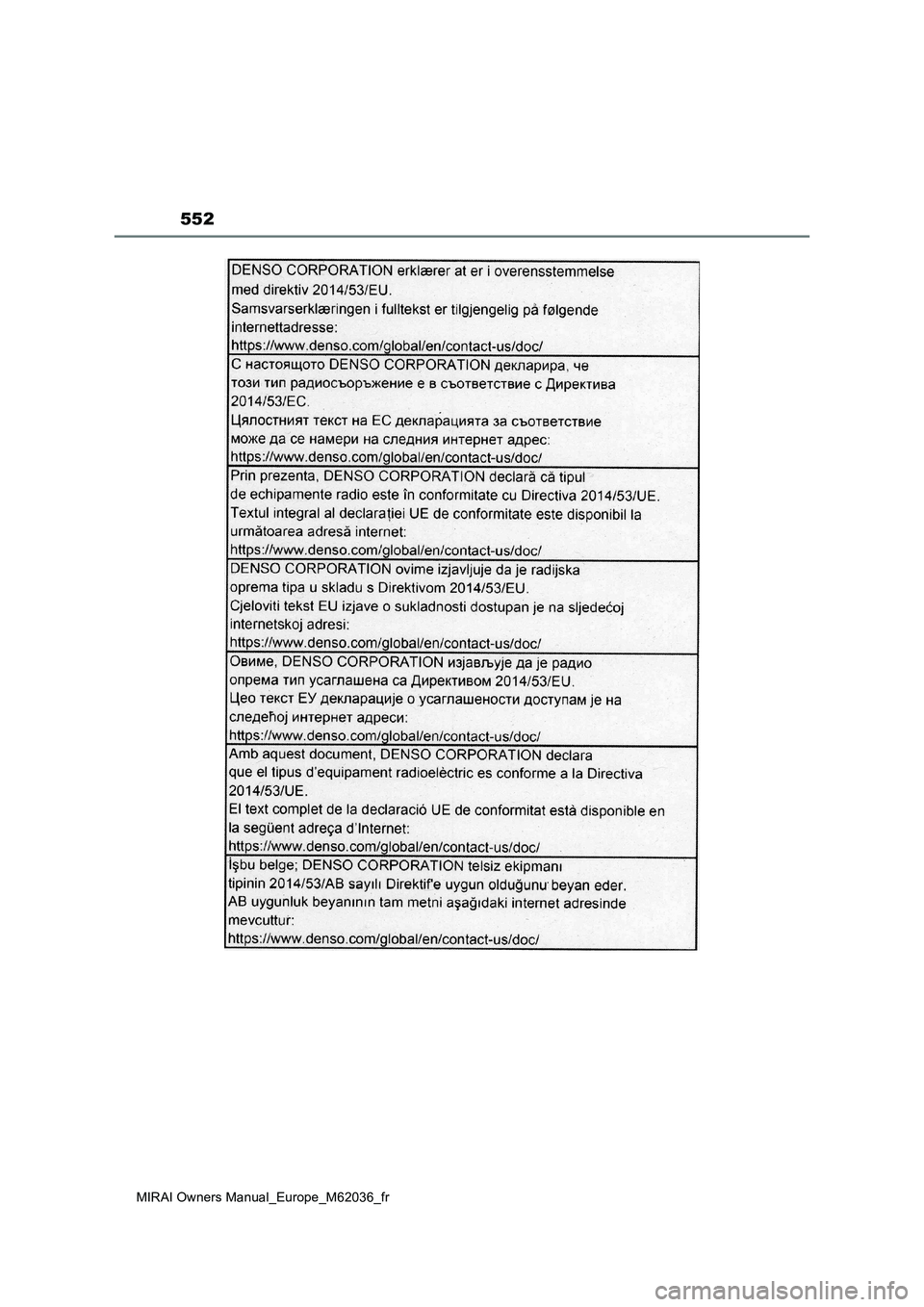 TOYOTA MIRAI 2020  Manuel du propriétaire (in French) 552
MIRAI Owners Manual_Europe_M62036_fr 