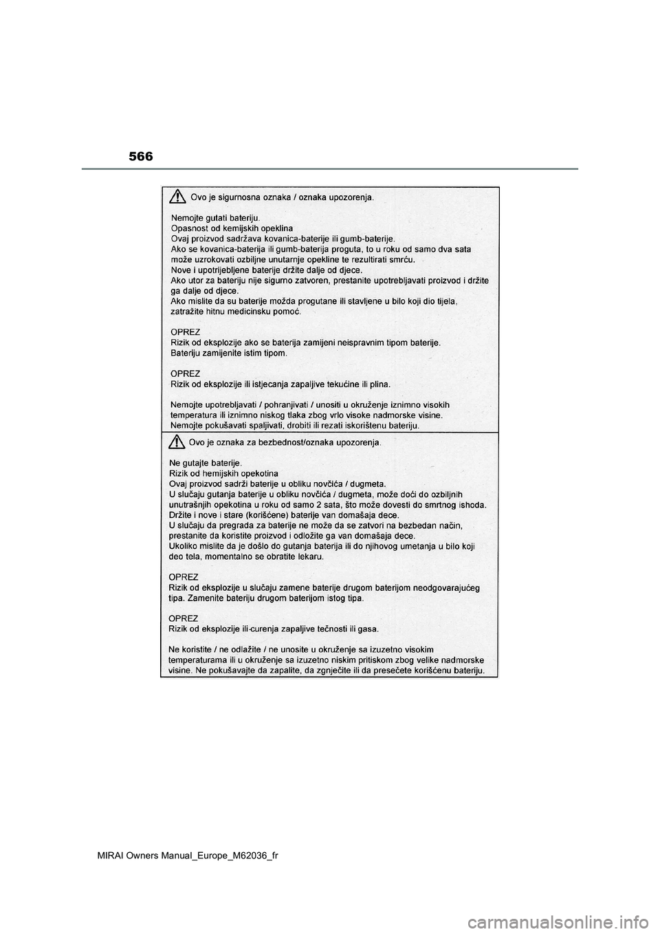 TOYOTA MIRAI 2020  Manuel du propriétaire (in French) 566
MIRAI Owners Manual_Europe_M62036_fr 
