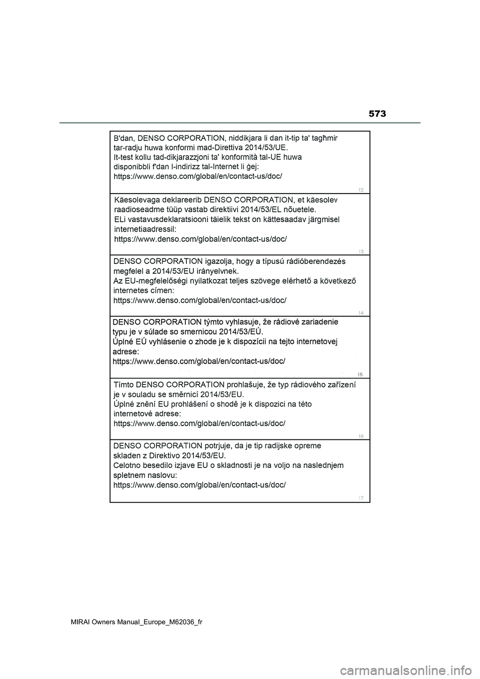 TOYOTA MIRAI 2020  Manuel du propriétaire (in French) 573
MIRAI Owners Manual_Europe_M62036_fr 