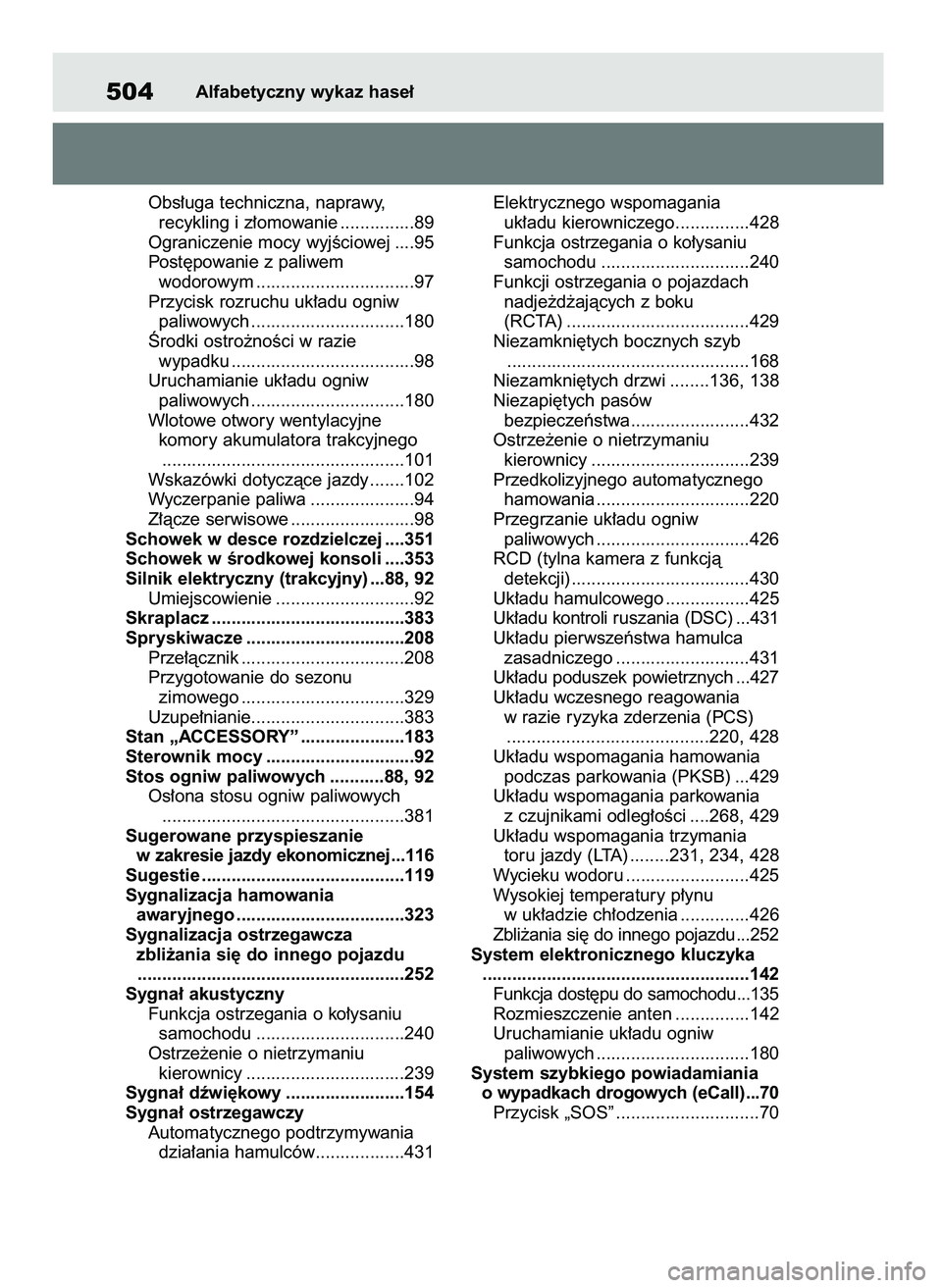 TOYOTA MIRAI 2020 Instrukcja obsługi (in Polish) Obs∏uga techniczna, naprawy,
recykling i z∏omowanie ...............89
Ograniczenie mocy wyjÊciowej ....95
Post´powanie z paliwem
wodorowym ................................97
Przycisk rozruchu TOYOTA MIRAI 2020 Instrukcja obsługi (in Polish) Obs∏uga techniczna, naprawy,
recykling i z∏omowanie ...............89
Ograniczenie mocy wyjÊciowej ....95
Post´powanie z paliwem
wodorowym ................................97
Przycisk rozruchu