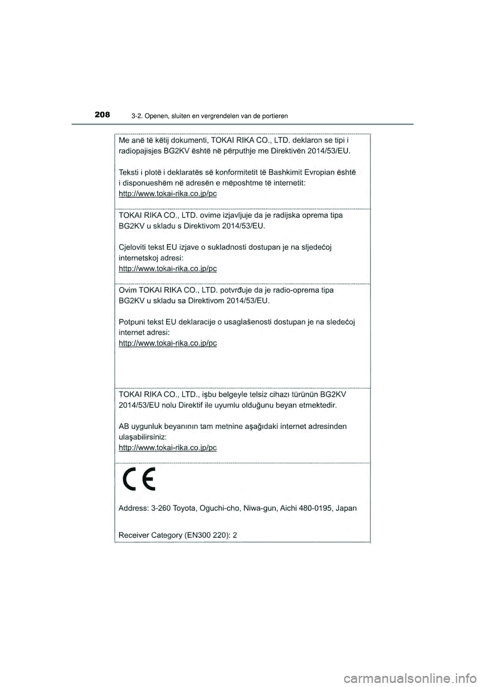 TOYOTA PRIUS 2020  Instructieboekje (in Dutch) 2083-2. Openen, sluiten en vergrendelen van de portieren
PRIUS_OM_OM47D94E_(EE)
PRIUS_OM_OM47D94E_(EE).book  Page 208  Monday, February 3, 2020  9:55 AM 