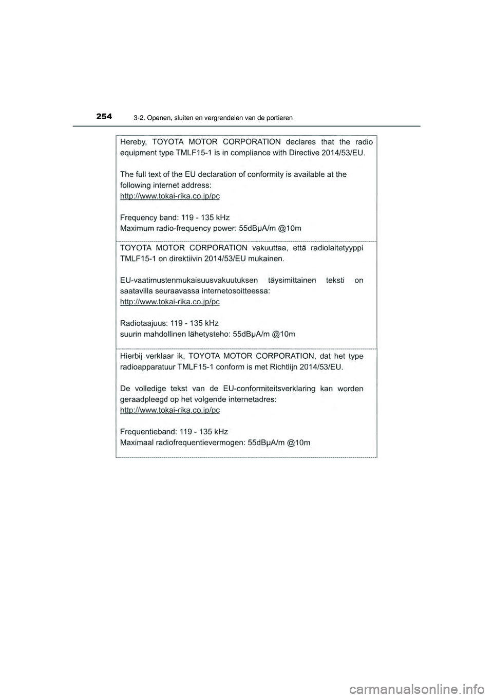 TOYOTA PRIUS 2020  Instructieboekje (in Dutch) 2543-2. Openen, sluiten en vergrendelen van de portieren
PRIUS_OM_OM47D94E_(EE)
PRIUS_OM_OM47D94E_(EE).book  Page 254  Monday, February 3, 2020  9:55 AM 