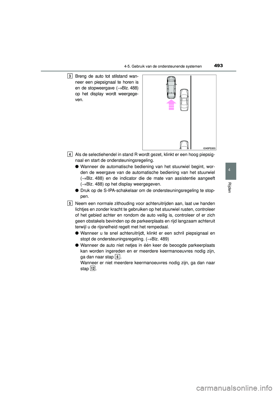 TOYOTA PRIUS 2020  Instructieboekje (in Dutch) 4934-5. Gebruik van de ondersteunende systemen
4
Rijden
PRIUS_OM_OM47D94E_(EE)
Breng de auto tot stilstand wan-
neer een piepsignaal te horen is
en de stopweergave (→Blz. 488)
op het display wordt w