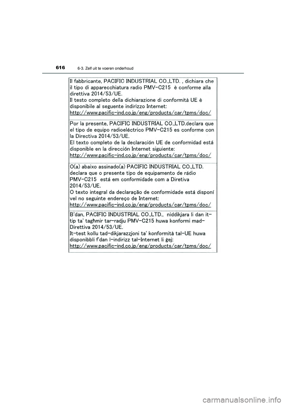 TOYOTA PRIUS 2020  Instructieboekje (in Dutch) 6166-3. Zelf uit te voeren onderhoud
PRIUS_OM_OM47D94E_(EE)
PRIUS_OM_OM47D94E_(EE).book  Page 616  Monday, February 3, 2020  9:55 AM 