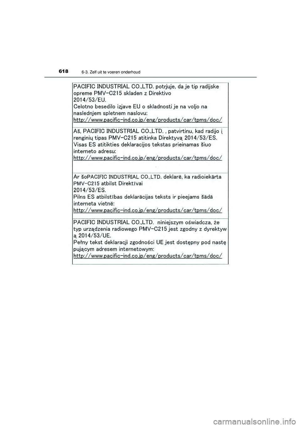 TOYOTA PRIUS 2020  Instructieboekje (in Dutch) 6186-3. Zelf uit te voeren onderhoud
PRIUS_OM_OM47D94E_(EE)
PRIUS_OM_OM47D94E_(EE).book  Page 618  Monday, February 3, 2020  9:55 AM 