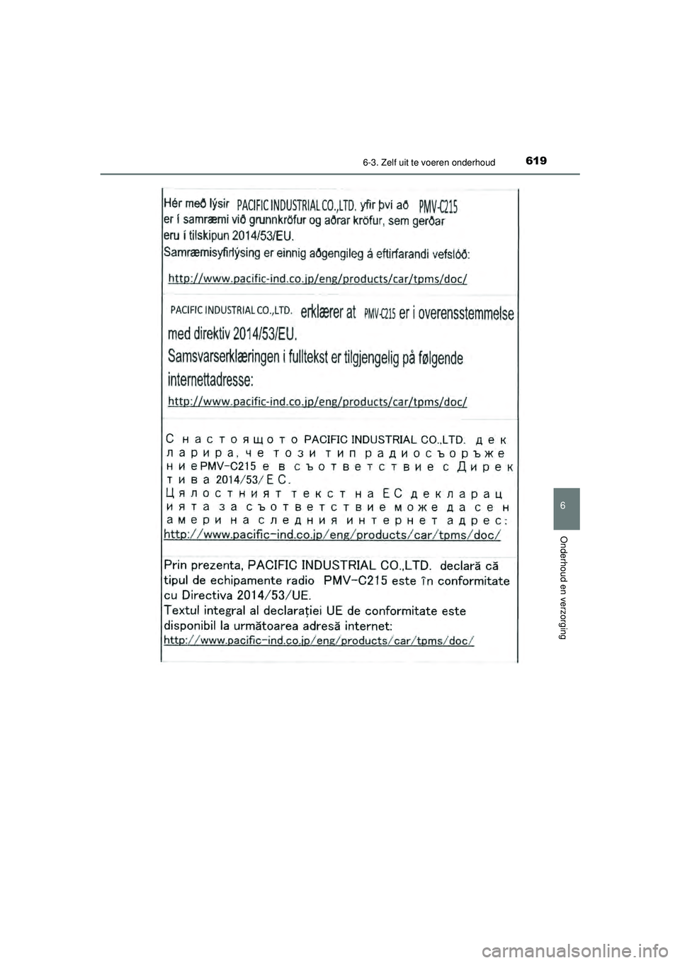 TOYOTA PRIUS 2020  Instructieboekje (in Dutch) 6196-3. Zelf uit te voeren onderhoud
PRIUS_OM_OM47D94E_(EE)
6
Onderhoud en verzorging
PRIUS_OM_OM47D94E_(EE).book  Page 619  Monday, February 3, 2020  9:55 AM 