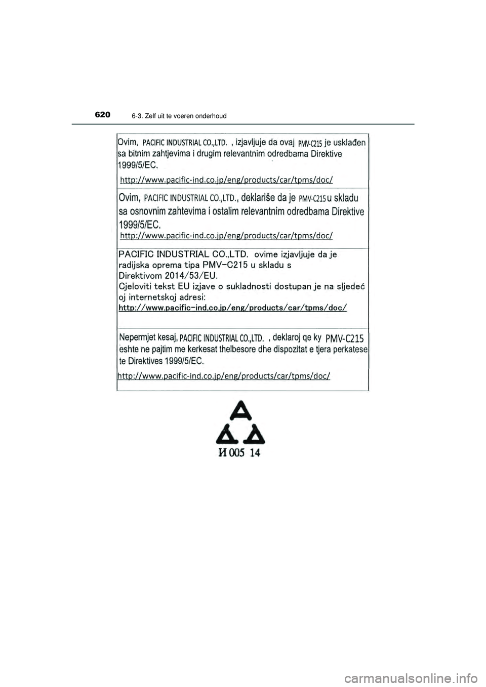 TOYOTA PRIUS 2020  Instructieboekje (in Dutch) 6206-3. Zelf uit te voeren onderhoud
PRIUS_OM_OM47D94E_(EE)
PRIUS_OM_OM47D94E_(EE).book  Page 620  Monday, February 3, 2020  9:55 AM 