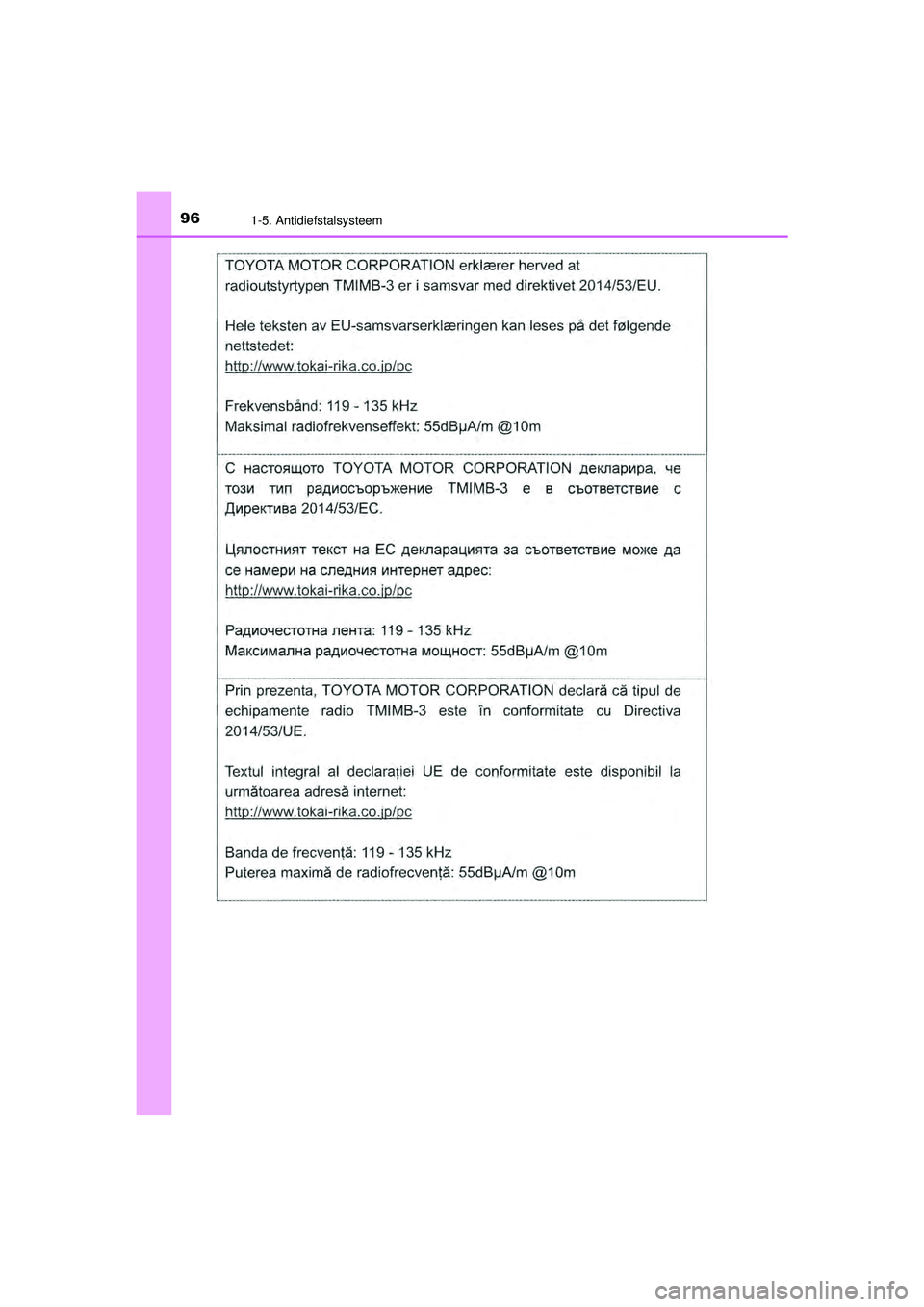 TOYOTA PRIUS 2020  Instructieboekje (in Dutch) 961-5. Antidiefstalsysteem
PRIUS_OM_OM47D94E_(EE)
PRIUS_OM_OM47D94E_(EE).book  Page 96  Monday, February 3, 2020  9:55 AM 