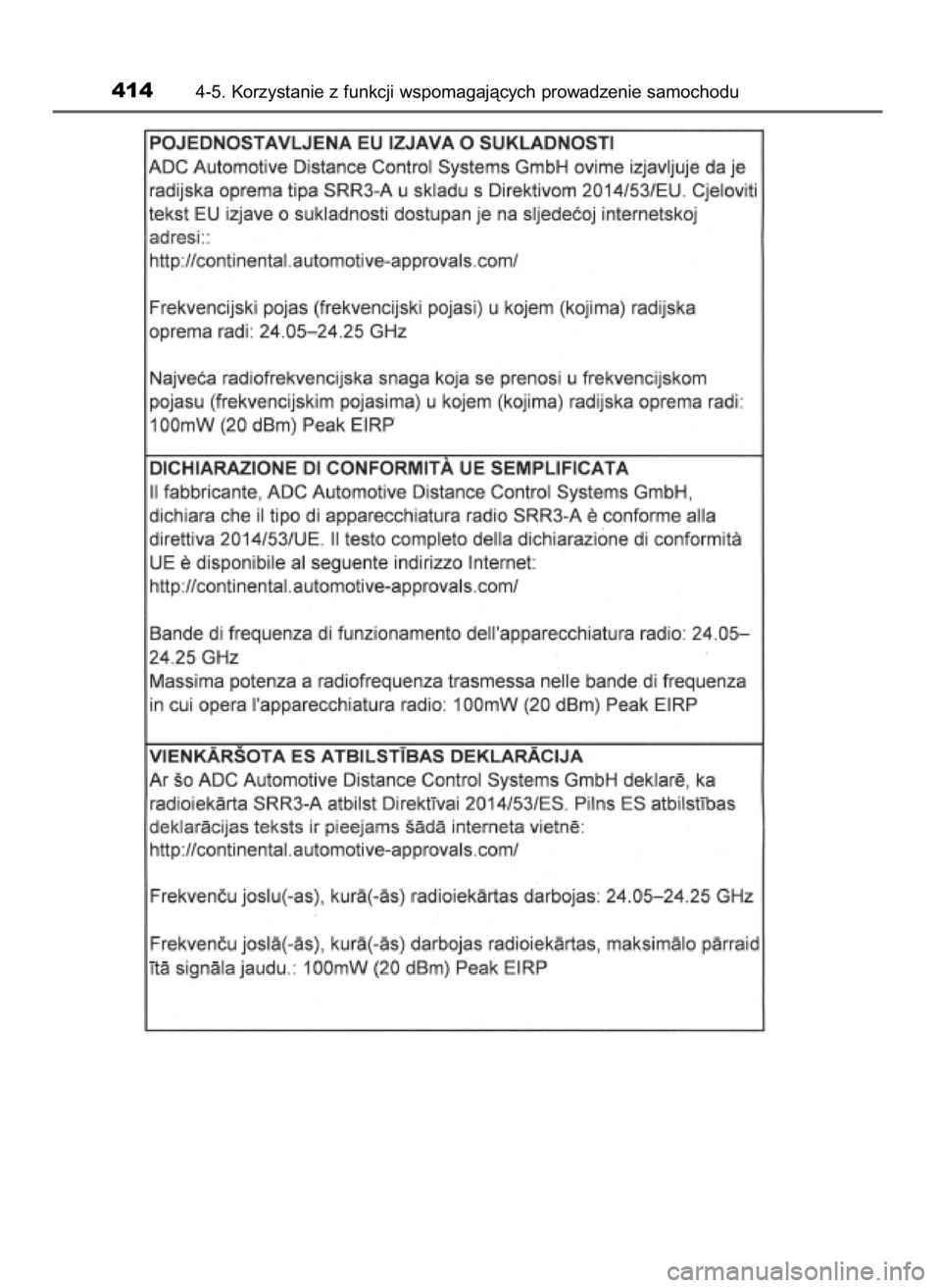 TOYOTA PRIUS 2020  Instrukcja obsługi (in Polish) 4144-5. Korzystanie z funkcji wspomagajàcych prowadzenie samochodu
30 PRIUS OM47D46E  7/8/19  10:34  Page 414    (Black plate) 