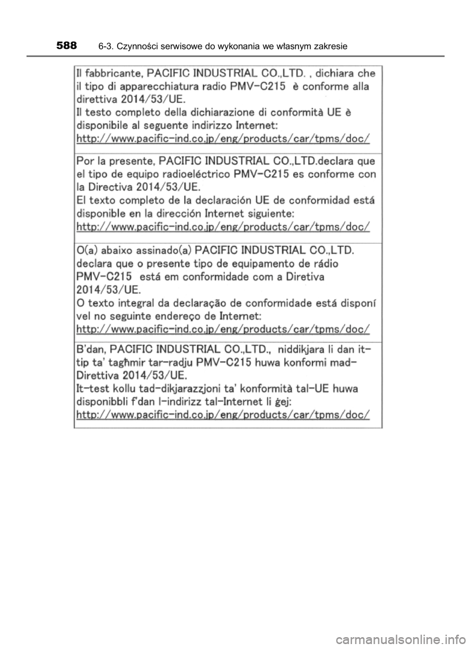 TOYOTA PRIUS 2020  Instrukcja obsługi (in Polish) 5886-3. CzynnoÊci serwisowe do wykonania we w∏asnym zakresie
30 PRIUS OM47D46E  7/8/19  10:35  Page 588    (Black plate) 
