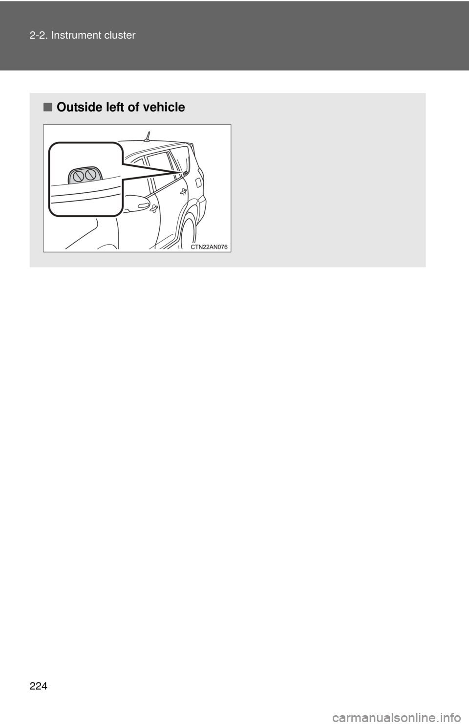 TOYOTA RAV4 EV 2012 1.G Owners Manual 224 2-2. Instrument cluster
■Outside left of vehicle 