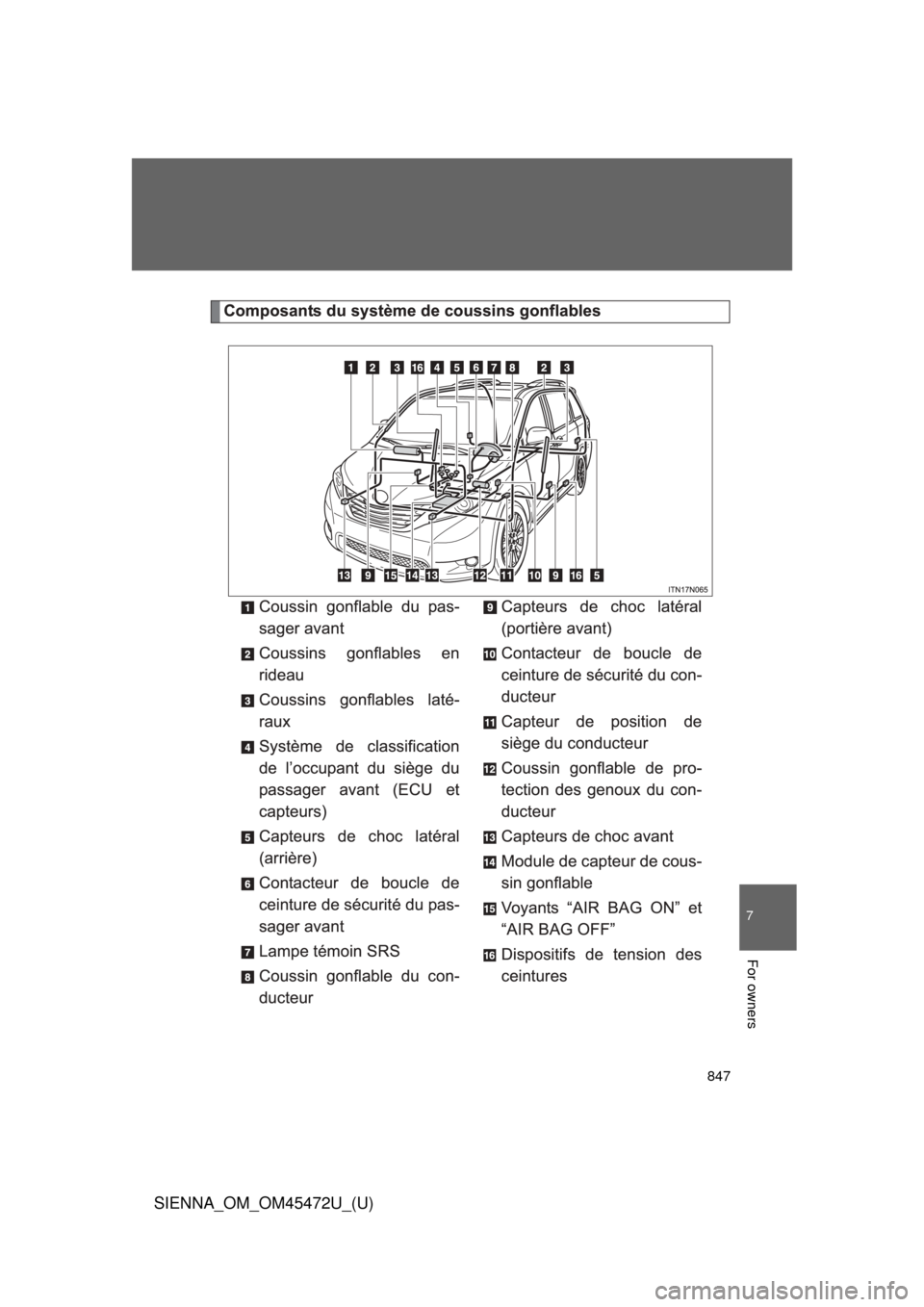 TOYOTA SIENNA 2013 XL30 / 3.G Owners Manual 847
7
SIENNA_OM_OM45472U_(U)
For owners 