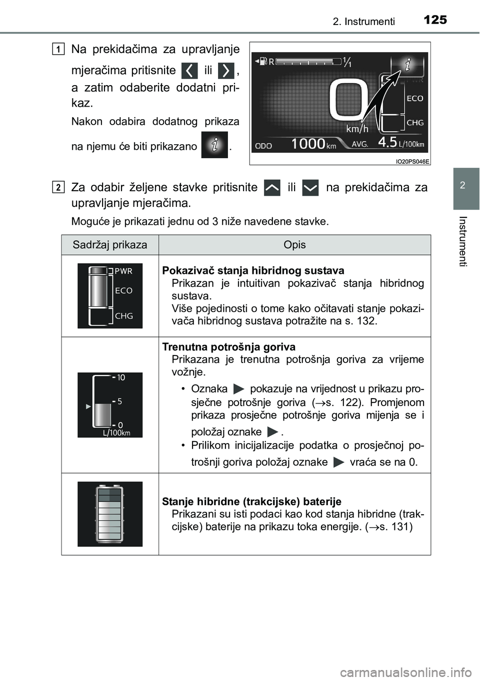 TOYOTA PRIUS 2016 Upute Za Rukovanje (in Croatian) 1252. Instrumenti
2
Instrumenti
Na prekidačima za upravljanje
mjeračima pritisnite ili ,
a zatim odaberite dodatni pri-
kaz.
Nakon odabira dodatnog prikaza
na njemu će biti prikazano .
Za odabi TOYOTA PRIUS 2016 Upute Za Rukovanje (in Croatian) 1252. Instrumenti
2
Instrumenti
Na prekidačima za upravljanje
mjeračima pritisnite ili ,
a zatim odaberite dodatni pri-
kaz.
Nakon odabira dodatnog prikaza
na njemu će biti prikazano .
Za odabi