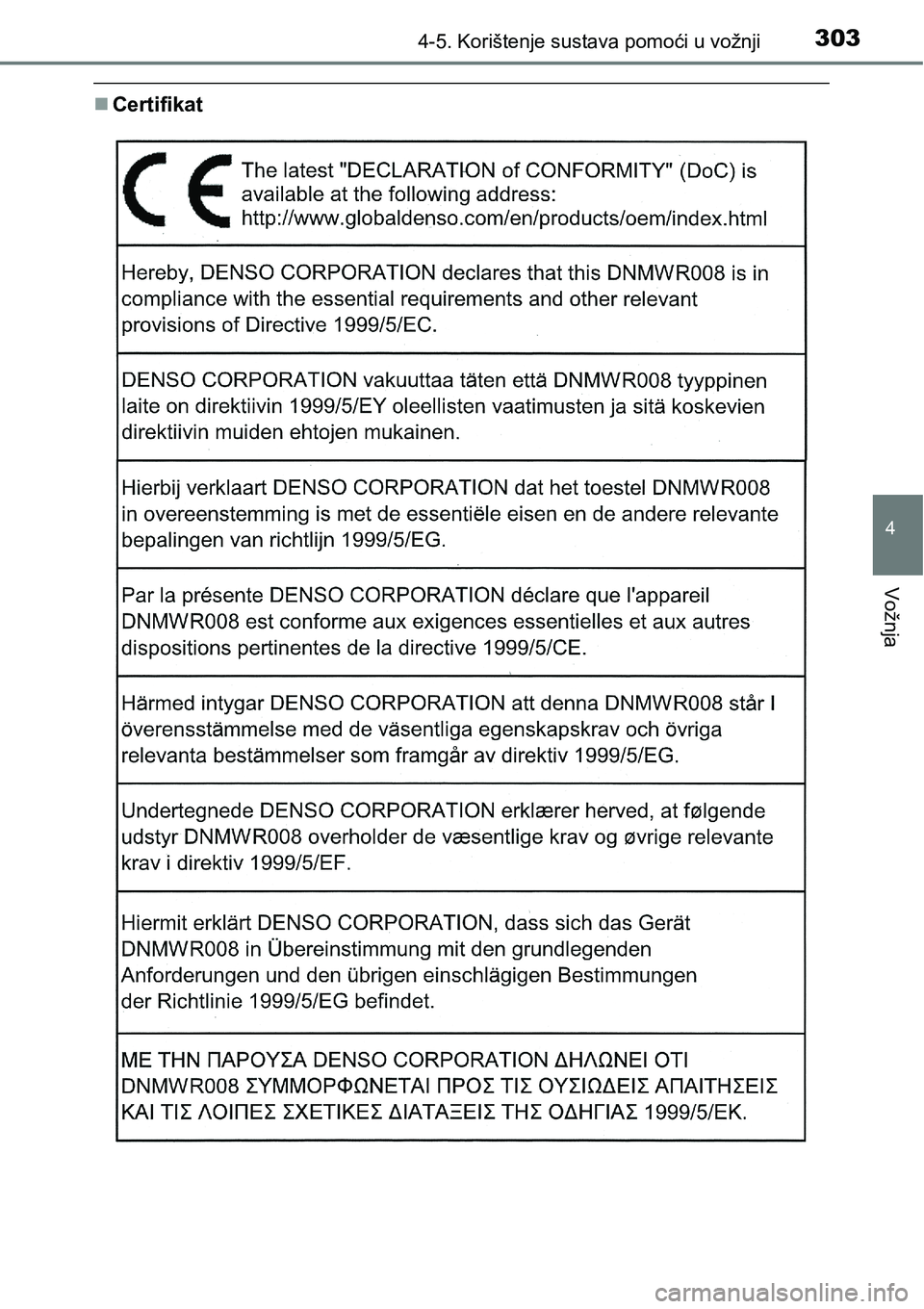 TOYOTA PRIUS 2016  Upute Za Rukovanje (in Croatian) 3034-5. Korištenje sustava pomoći u vožnji
4
Vožnja
Certifikat 