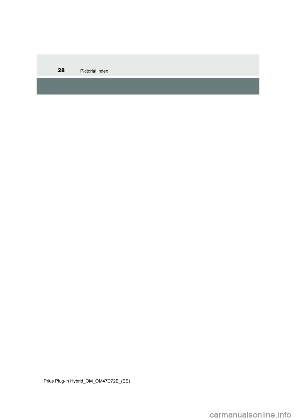 TOYOTA PRIUS PLUG-IN HYBRID 2021  Owners Manual 28Pictorial index
Prius Plug-in Hybrid_OM_OM47D72E_(EE) 