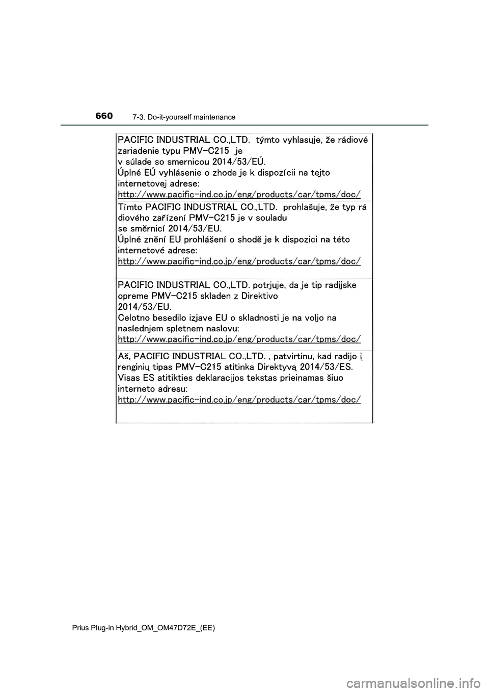TOYOTA PRIUS PLUG-IN HYBRID 2021  Owners Manual 6607-3. Do-it-yourself maintenance
Prius Plug-in Hybrid_OM_OM47D72E_(EE) 