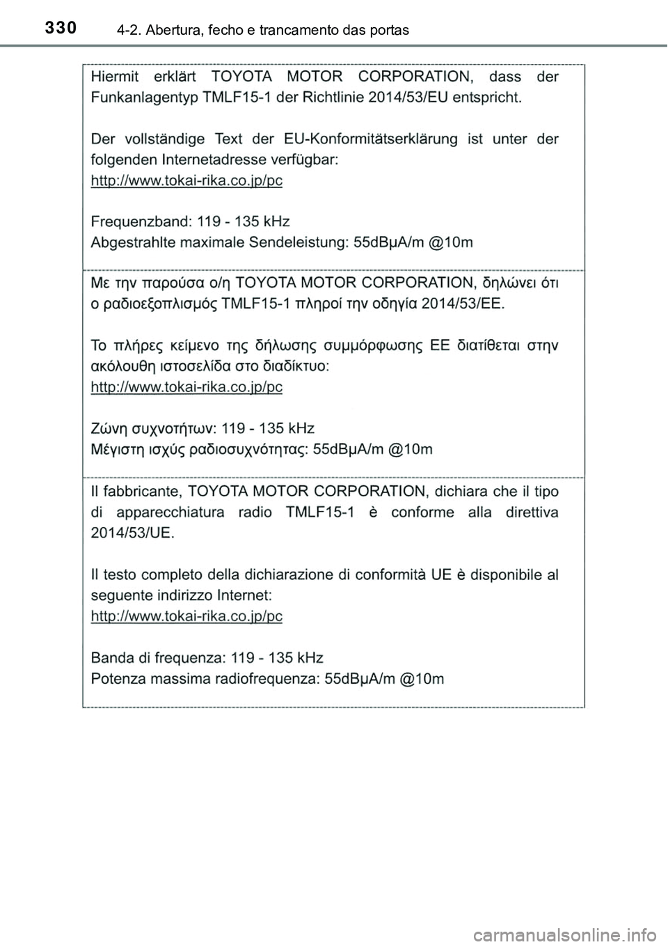TOYOTA PRIUS PLUG-IN HYBRID 2020  Instrukcja obsługi (in Polish) 3304-2. Abertura, fecho e trancamento das portas 