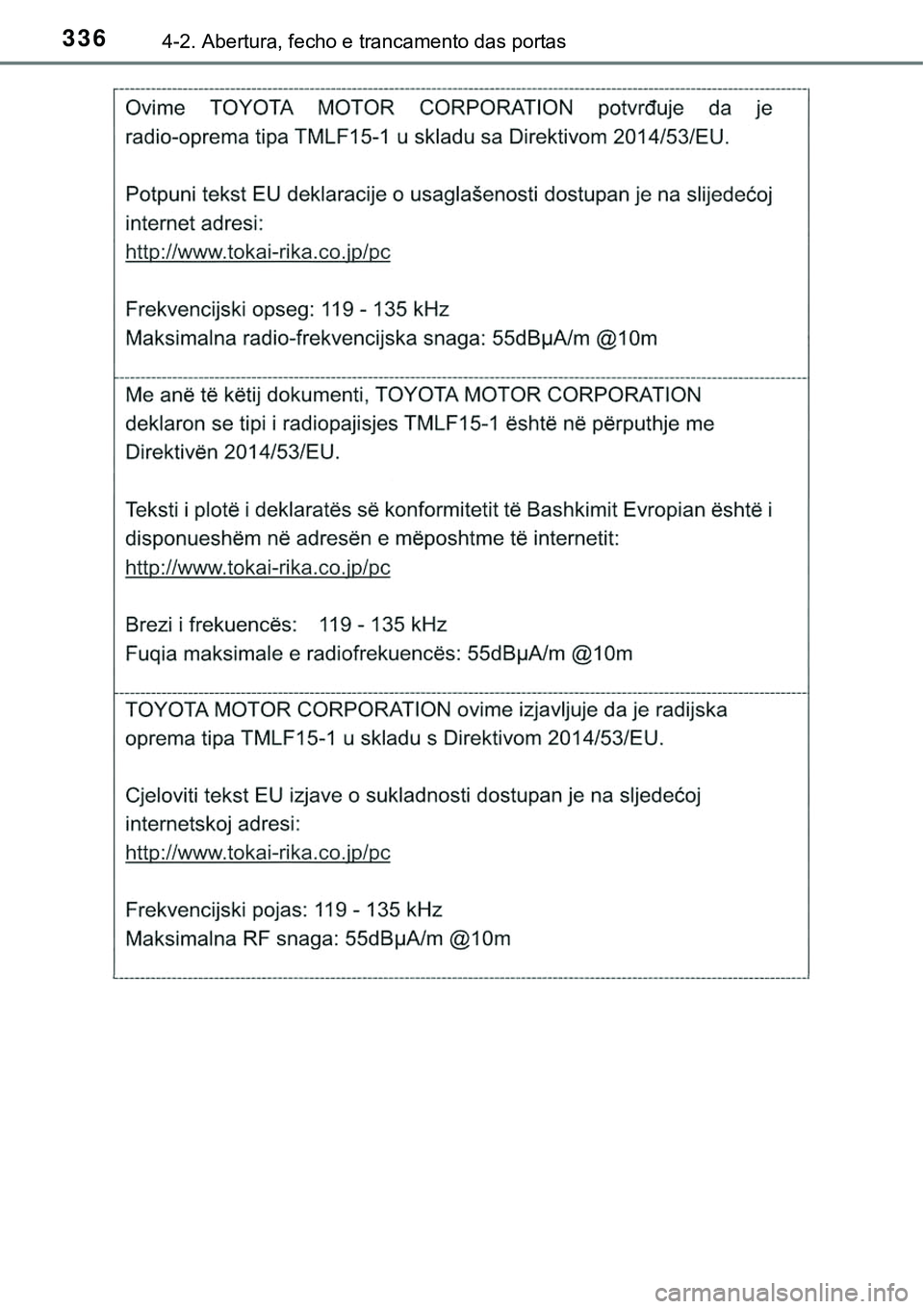 TOYOTA PRIUS PLUG-IN HYBRID 2020  Instrukcja obsługi (in Polish) 3364-2. Abertura, fecho e trancamento das portas 