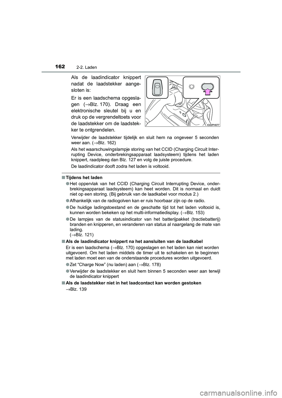TOYOTA PRIUS PLUG-IN HYBRID 2019  Instructieboekje (in Dutch) 1622-2. Laden
PRIUS PHV_OM_OM47C78E_(EE)
Als  de  laadindicator  knippert
nadat  de  laadstekker  aange-
sloten is:
Er  is  een  laadschema  opgesla-
gen  (→Blz. 170).  Draag  een
elektronische  sle
