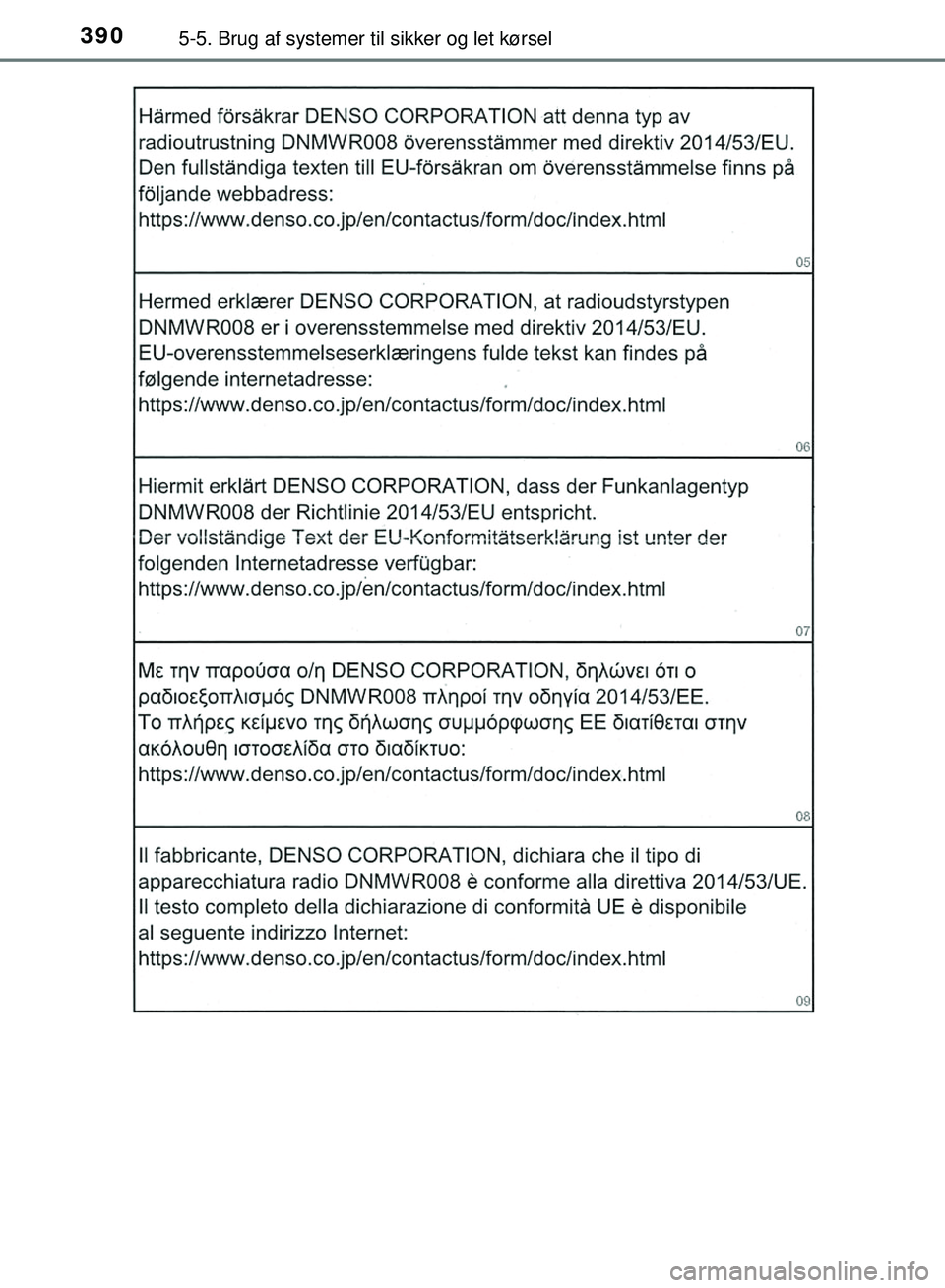 TOYOTA PRIUS PLUG-IN HYBRID 2018  Brugsanvisning (in Danish) 3905-5. Brug af systemer til sikker og let kørsel
OM47C99DK
OM47C99DK.book  Page 390  Friday, August 10, 2018  11:20 AM 