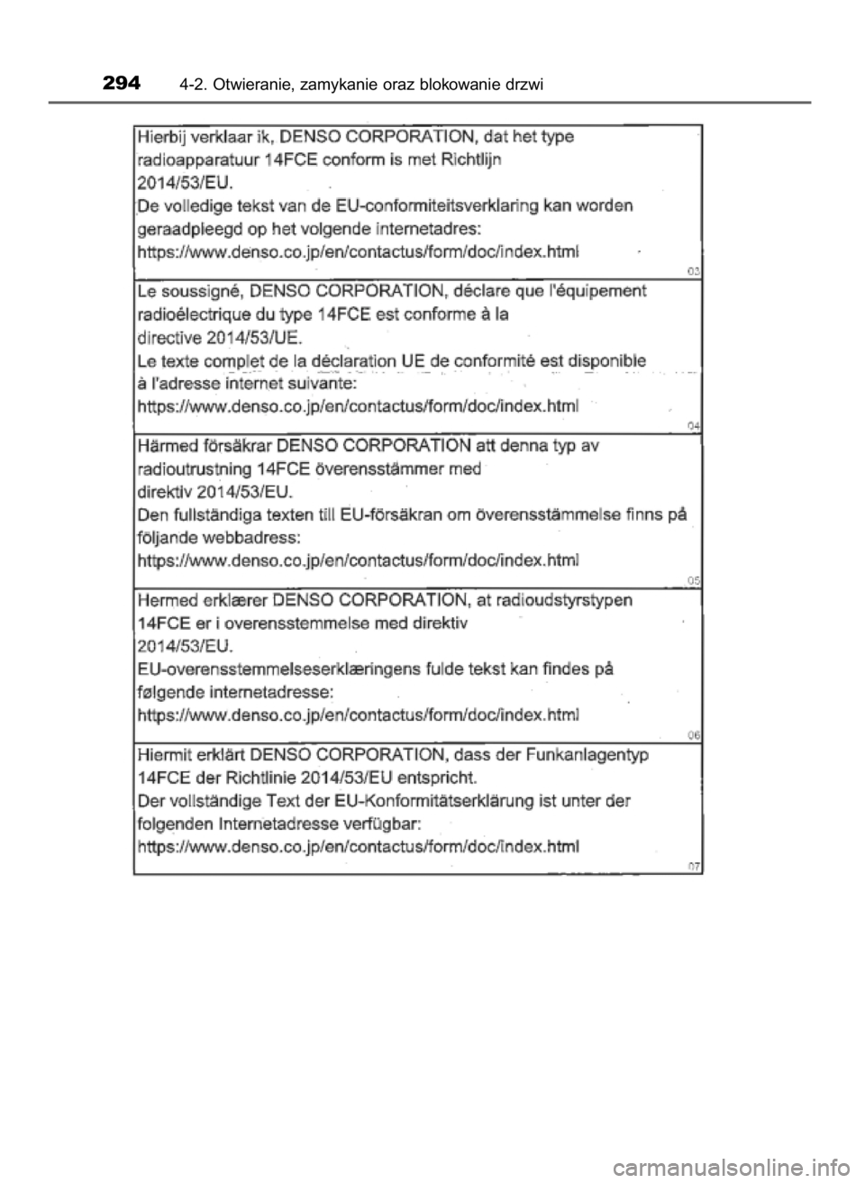 TOYOTA PRIUS PLUG-IN HYBRID 2018  Instrukcja obsługi (in Polish) 2944-2. Otwieranie, zamykanie oraz blokowanie drzwi
32 Prius Plug_in OM47C99E  4/7/18  12:25  Page 294    (Black plate) 
