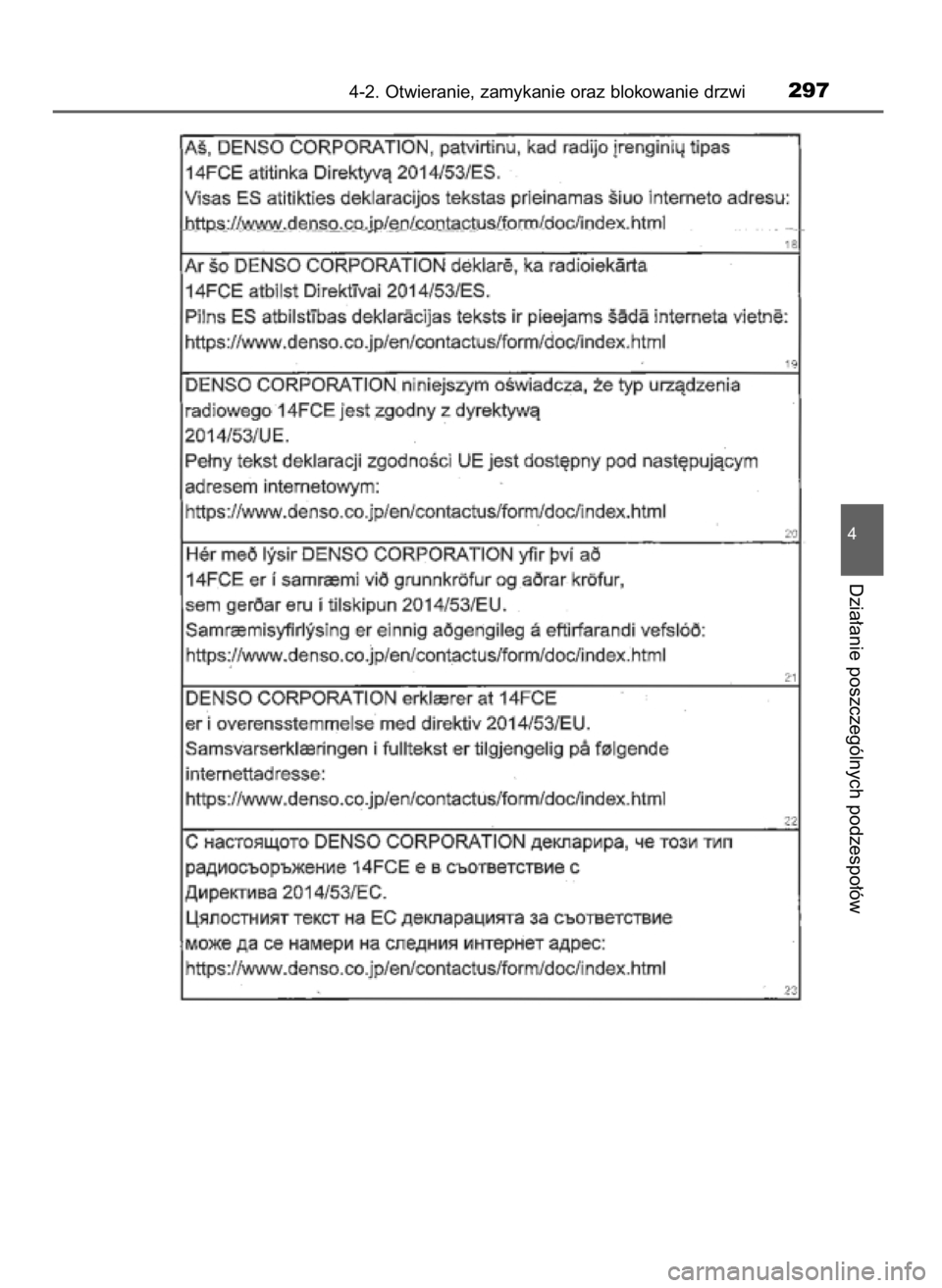 TOYOTA PRIUS PLUG-IN HYBRID 2018  Instrukcja obsługi (in Polish) 4-2. Otwieranie, zamykanie oraz blokowanie drzwi297
4
Dzia∏anie poszczególnych podzespo∏ów
32 Prius Plug_in OM47C99E  4/7/18  12:25  Page 297    (Black plate) 