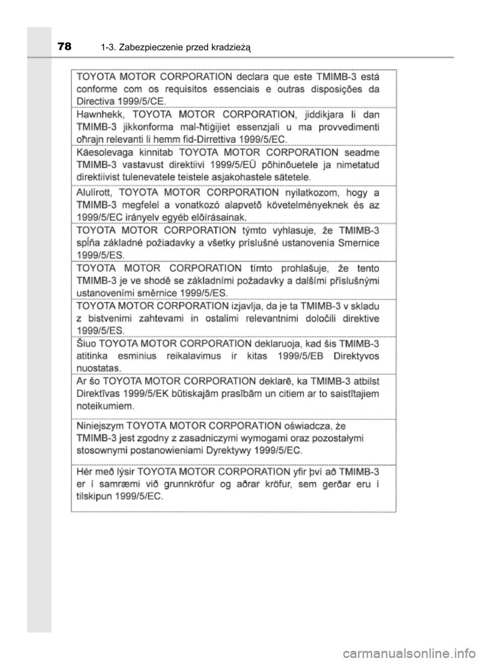 TOYOTA PRIUS PLUG-IN HYBRID 2017  Instrukcja obsługi (in Polish) 781-3. Zabezpieczenie przed kradzie˝à
69 PRIUS Plug_in OM47A89E  9/2/17  8:39  Page 78    (Black plate) 