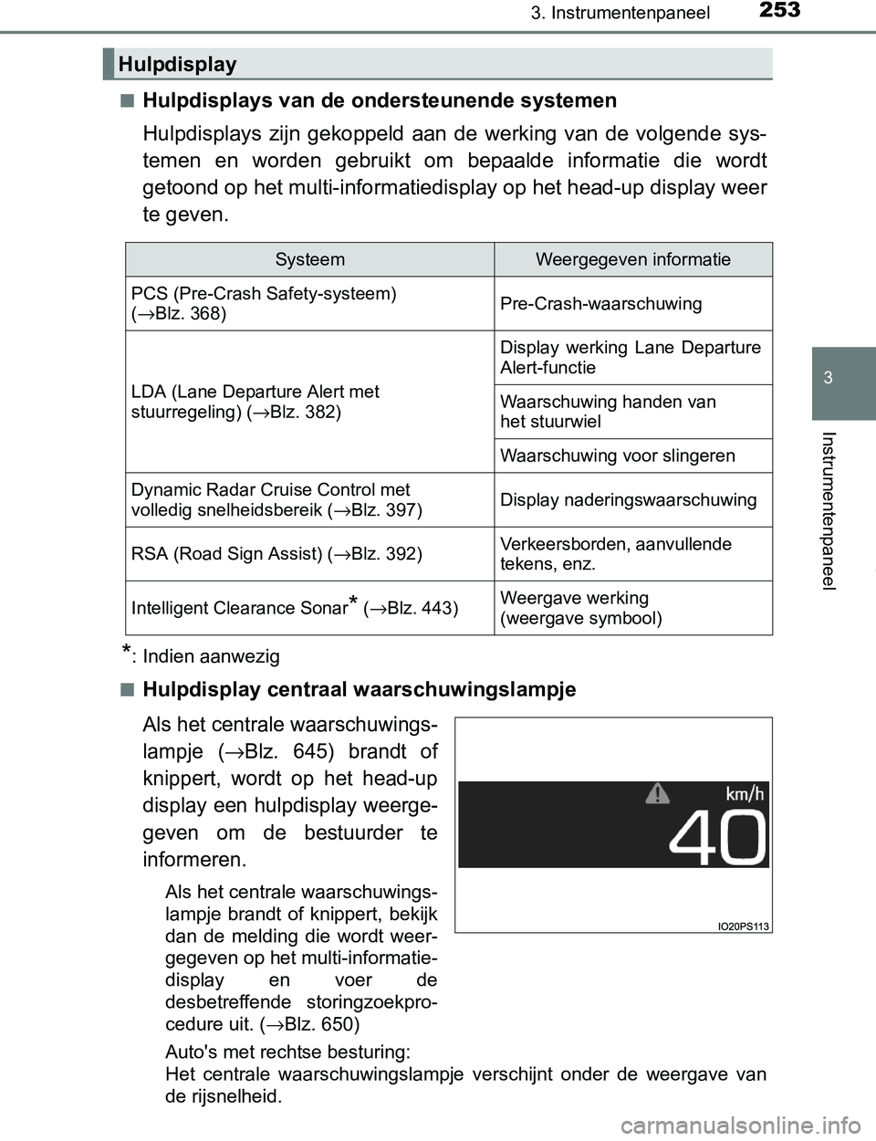 TOYOTA PRIUS PLUG-IN HYBRID 2016 Instructieboekje (in Dutch) 2533. Instrumentenpaneel
3
Instrumentenpaneel
PRIUS PHV_OM_OM47A89E_(EE)■
Hulpdisplays van de ondersteunende systemen
Hulpdisplays zijn gekoppeld aan de werking van de volgende sys-
temen e TOYOTA PRIUS PLUG-IN HYBRID 2016 Instructieboekje (in Dutch) 2533. Instrumentenpaneel
3
Instrumentenpaneel
PRIUS PHV_OM_OM47A89E_(EE)■
Hulpdisplays van de ondersteunende systemen
Hulpdisplays zijn gekoppeld aan de werking van de volgende sys-
temen e