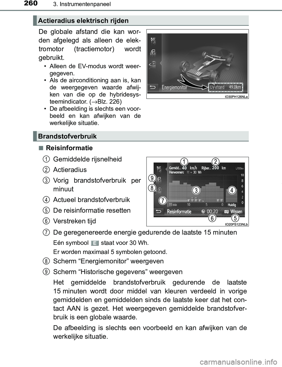 TOYOTA PRIUS PLUG-IN HYBRID 2016 Instructieboekje (in Dutch) 2603. Instrumentenpaneel
PRIUS PHV_OM_OM47A89E_(EE)
De globale afstand die kan wor-
den afgelegd als alleen de elek-
tromotor (tractiemotor) wordt
gebruikt.
• Alleen de EV-modus wordt wee TOYOTA PRIUS PLUG-IN HYBRID 2016 Instructieboekje (in Dutch) 2603. Instrumentenpaneel
PRIUS PHV_OM_OM47A89E_(EE)
De globale afstand die kan wor-
den afgelegd als alleen de elek-
tromotor (tractiemotor) wordt
gebruikt.
• Alleen de EV-modus wordt wee