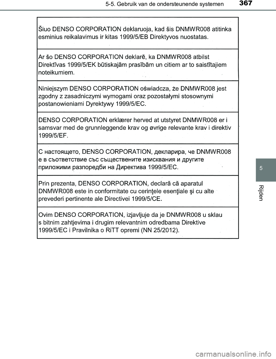 TOYOTA PRIUS PLUG-IN HYBRID 2016  Instructieboekje (in Dutch) 3675-5. Gebruik van de ondersteunende systemen
PRIUS PHV_OM_OM47A89E_(EE)
5
Rijden
PRIUS PHV_OM_OM47A89E_(EE).book  Page 367  Wednesday, December 14, 2016  1:05 PM 