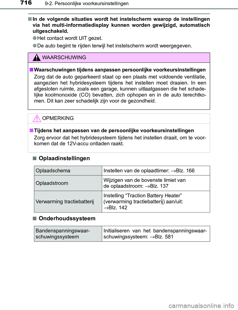 TOYOTA PRIUS PLUG-IN HYBRID 2016 Instructieboekje (in Dutch) 7169-2. Persoonlijke voorkeursinstellingen
PRIUS PHV_OM_OM47A89E_(EE)
■In de volgende situaties wordt het instelscherm waarop de instellingen
via het multi-informatiedisplay kunnen worde TOYOTA PRIUS PLUG-IN HYBRID 2016 Instructieboekje (in Dutch) 7169-2. Persoonlijke voorkeursinstellingen
PRIUS PHV_OM_OM47A89E_(EE)
■In de volgende situaties wordt het instelscherm waarop de instellingen
via het multi-informatiedisplay kunnen worde