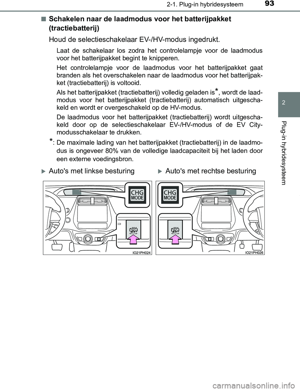 TOYOTA PRIUS PLUG-IN HYBRID 2016 Instructieboekje (in Dutch) 932-1. Plug-in hybridesysteem
2
Plug-in hybridesysteem
PRIUS PHV_OM_OM47A89E_(EE)■
Schakelen naar de laadmodus voor het batterijpakket
(tractiebatterij)
Houd de selectieschakelaar EV-/HV-modus inge TOYOTA PRIUS PLUG-IN HYBRID 2016 Instructieboekje (in Dutch) 932-1. Plug-in hybridesysteem
2
Plug-in hybridesysteem
PRIUS PHV_OM_OM47A89E_(EE)■
Schakelen naar de laadmodus voor het batterijpakket
(tractiebatterij)
Houd de selectieschakelaar EV-/HV-modus inge