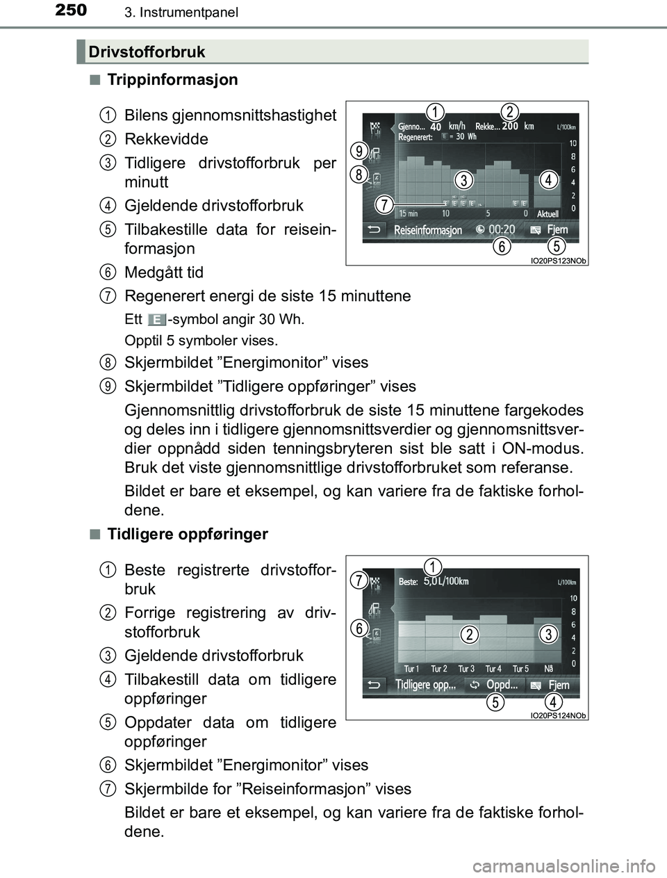 TOYOTA PRIUS PLUG-IN HYBRID 2016  Instruksjoner for bruk (in Norwegian) 2503. Instrumentpanel
OM47A89NOn
Trippinformasjon
Bilens gjennomsnittshastighet
Rekkevidde
Tidligere drivstofforbruk per
minutt
Gjeldende drivstofforbruk
Tilbakestille data for reisein-
formasjon
Medg