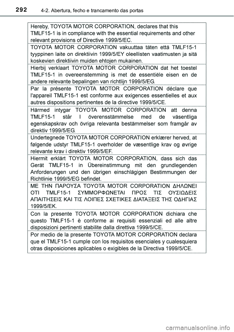 TOYOTA PRIUS PLUG-IN HYBRID 2016  Manual de utilização (in Portuguese) 2924-2. Abertura, fecho e trancamento das portas 