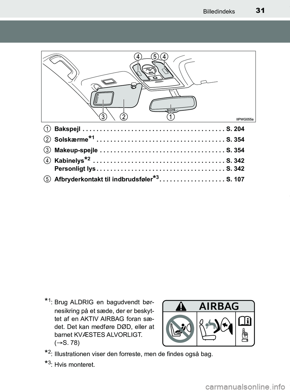 TOYOTA PRIUS PLUS 2019  Brugsanvisning (in Danish) 31Billedindeks
PRIUS +_OM_OM47D30DK_(EE)Bakspejl  . . . . . . . . . . . . . . . . . . . . . . . . . . . . . . . . . . . . . . . . . S. 204
Solskærme
*1 . . . . . . . . . . . . . . . . . . . . . . . .