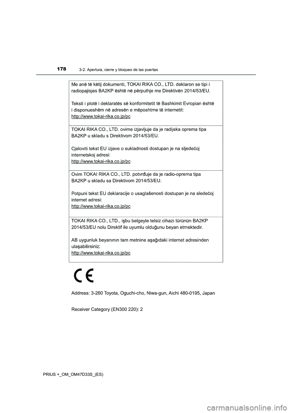 TOYOTA PRIUS PLUS 2019  Manual del propietario (in Spanish) 1783-2. Apertura, cierre y bloqueo de las puertas
PRIUS +_OM_OM47D33S_(ES) 
