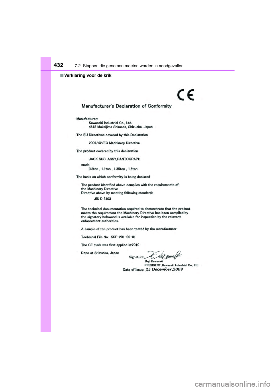 TOYOTA PRIUS PLUS 2016  Instructieboekje (in Dutch) 4327-2. Stappen die genomen moeten worden in noodgevallen
PRIUS +_OM_OM47B24E_(EE)■
Verklaring voor de krik
PRIUS +_OM_OM47B24E_(EE).book  Page 432  Tuesday, May 3, 2016  2:22 PM 