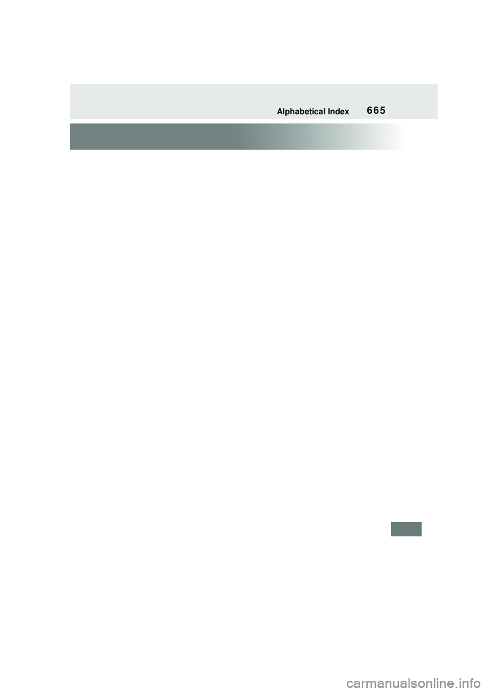 TOYOTA PRIUS PRIME 2023  Owners Manual Alphabetical Index665 