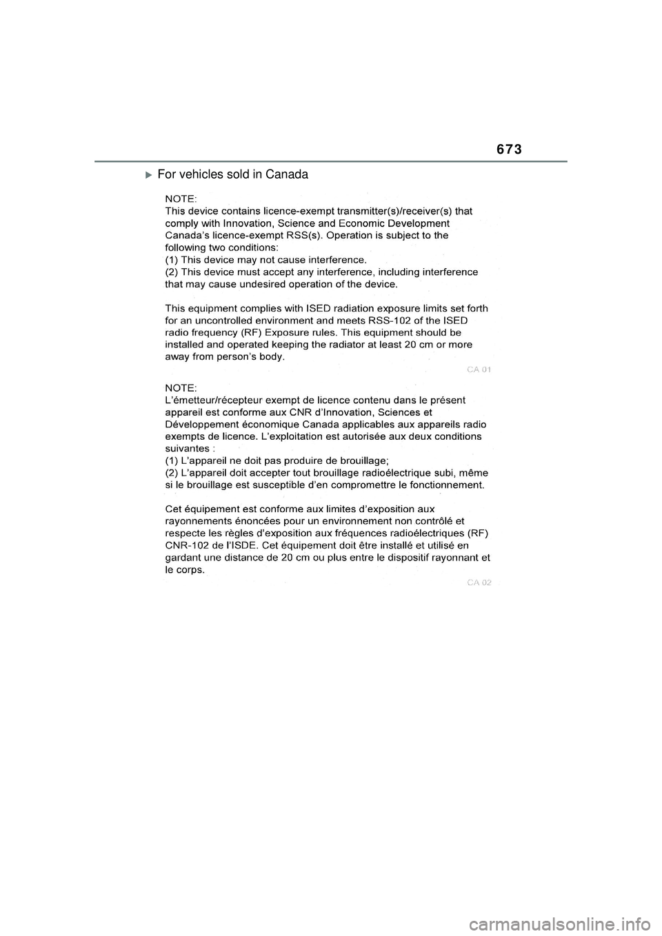 TOYOTA PRIUS PRIME 2023  Owners Manual 673
For vehicles sold in Canada 