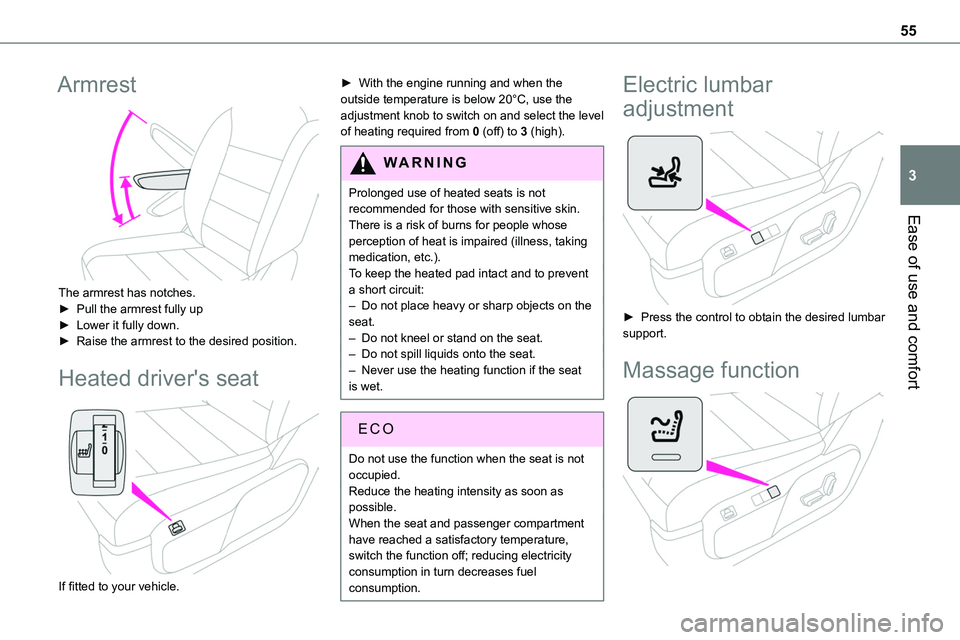 TOYOTA PROACE 2023 Owners Manual 55
Ease of use and comfort
3
Armrest
The armrest has notches.► Pull the armrest fully up► Lower it fully down.► Raise the armrest to the desired position.
Heated driver's seat
If fitte TOYOTA PROACE 2023 Owners Manual 55
Ease of use and comfort
3
Armrest
The armrest has notches.► Pull the armrest fully up► Lower it fully down.► Raise the armrest to the desired position.
Heated driver's seat
If fitte