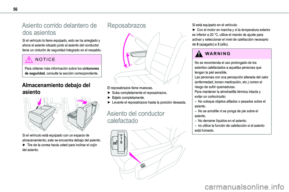TOYOTA PROACE 2023 Manual del propietario (in Spanish) 56
Asiento corrido delantero de
dos asientos
Si el vehículo lo tiene equipado, esto se ha arreglado y ahora el asiento situado junto al asiento del conductor tiene un cinturón de seguridad integrad TOYOTA PROACE 2023 Manual del propietario (in Spanish) 56
Asiento corrido delantero de
dos asientos
Si el vehículo lo tiene equipado, esto se ha arreglado y ahora el asiento situado junto al asiento del conductor tiene un cinturón de seguridad integrad