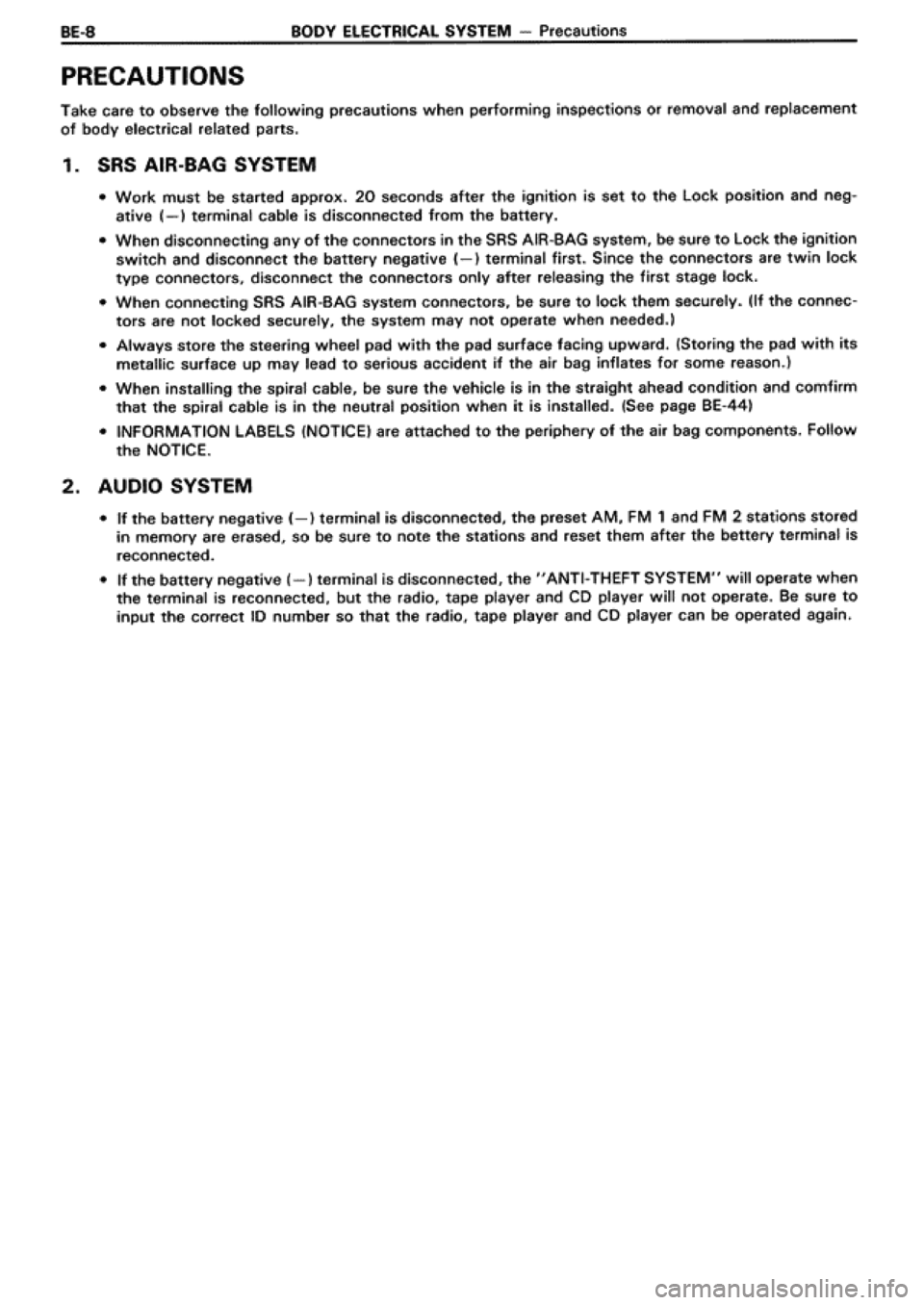 TOYOTA SUPRA 1990 3.G Workshop Manual 