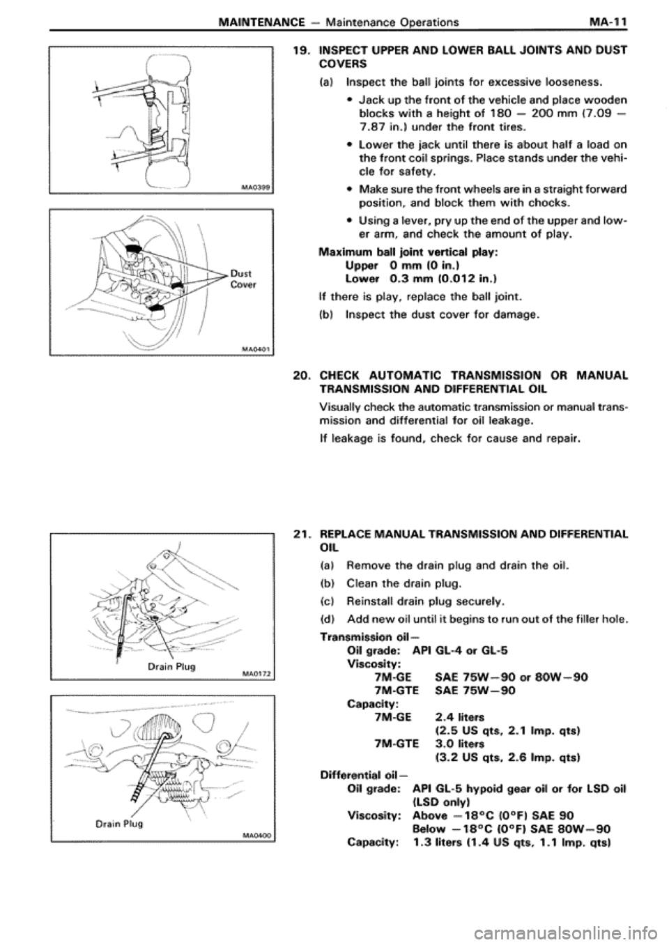 TOYOTA SUPRA 1990 3.G Workshop Manual 