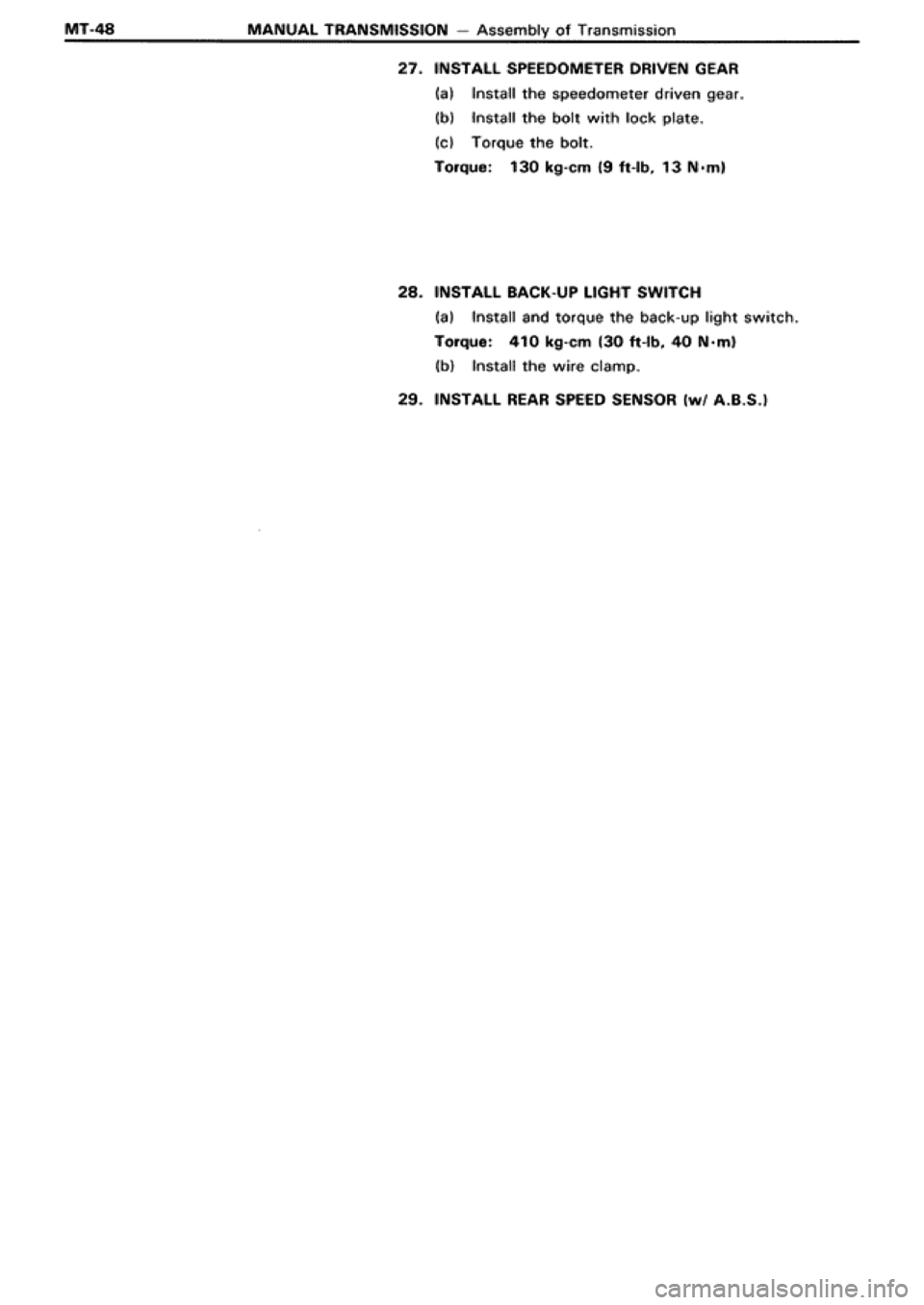 TOYOTA SUPRA 1990 3.G Workshop Manual 