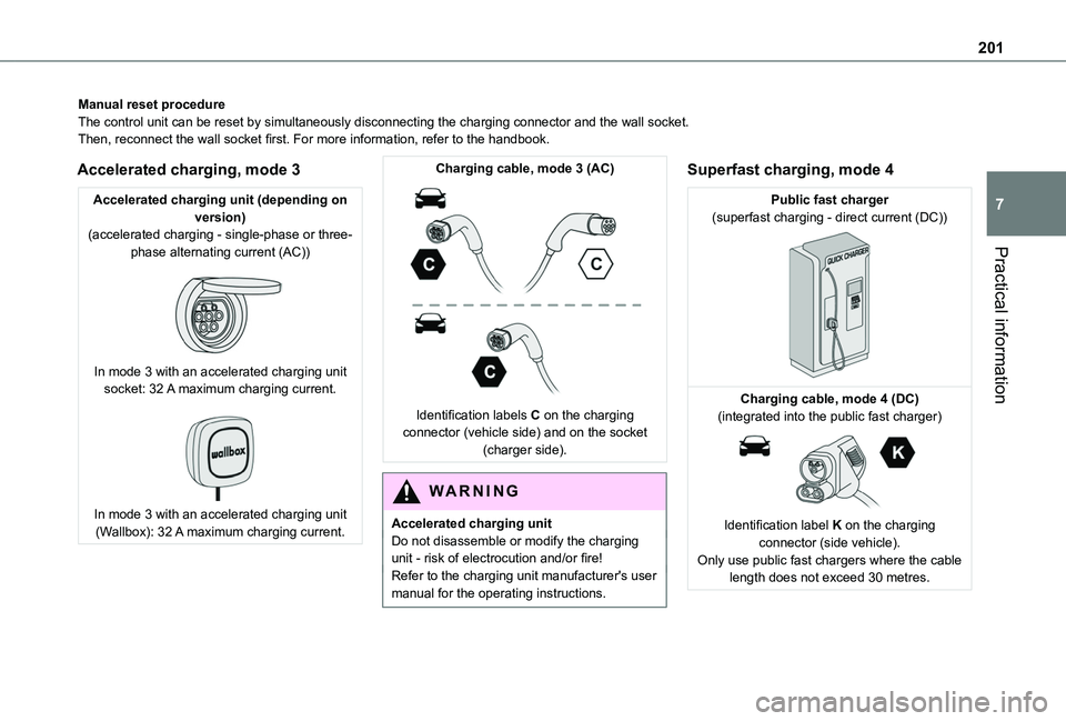 TOYOTA PROACE CITY VERSO 2022 Owners Manual 201
Practical information
7
Manual reset procedureThe control unit can be reset by simultaneously disconnecting the chargi\
ng connector and the wall socket.Then, reconnect the wall socket first. For TOYOTA PROACE CITY VERSO 2022 Owners Manual 201
Practical information
7
Manual reset procedureThe control unit can be reset by simultaneously disconnecting the chargi\
ng connector and the wall socket.Then, reconnect the wall socket first. For