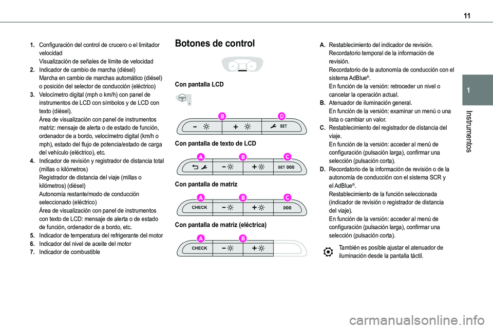 TOYOTA PROACE VERSO EV 2024 Manual del propietario (in Spanish) 11
Instrumentos
1
1.Configuración del control de crucero o el limitador velocidadVisualización de señales de límite de velocidad
2.Indicador de cambio de marcha (diésel)Marcha en cambio de marcha TOYOTA PROACE VERSO EV 2024 Manual del propietario (in Spanish) 11
Instrumentos
1
1.Configuración del control de crucero o el limitador velocidadVisualización de señales de límite de velocidad
2.Indicador de cambio de marcha (diésel)Marcha en cambio de marcha