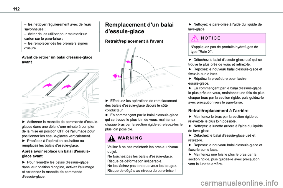 TOYOTA PROACE VERSO EV 2024 Manuel du propriétaire (in French) 11 2
– les nettoyer régulièrement avec de l'eau savonneuse ;– éviter de les utiliser pour maintenir un carton sur le pare-brise ;– les remplacer dès les premiers signes d'usure.
Avan TOYOTA PROACE VERSO EV 2024 Manuel du propriétaire (in French) 11 2
– les nettoyer régulièrement avec de l'eau savonneuse ;– éviter de les utiliser pour maintenir un carton sur le pare-brise ;– les remplacer dès les premiers signes d'usure.
Avan